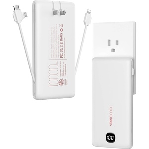 image:imageVEEKTOMX Portable Charger with Built in Cables 10000mAh Power Bank for iPhone with Wall Plug Travel Essential Fast Charging Slim USB C External Battery Pack for iPhone 171615 Samsung iPad etcPure White