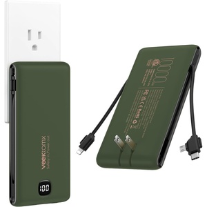 image:imageVEEKTOMX Portable Charger with Built in Cables 10000mAh Power Bank for iPhone with Wall Plug Travel Essential Fast Charging Slim USB C External Battery Pack for iPhone 171615 Samsung iPad etcDark Green