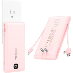 image:imageVEEKTOMX Portable Charger with Built in Cables 10000mAh Power Bank for iPhone with Wall Plug Travel Essential Fast Charging Slim USB C External Battery Pack for iPhone 171615 Samsung iPad etcPeach